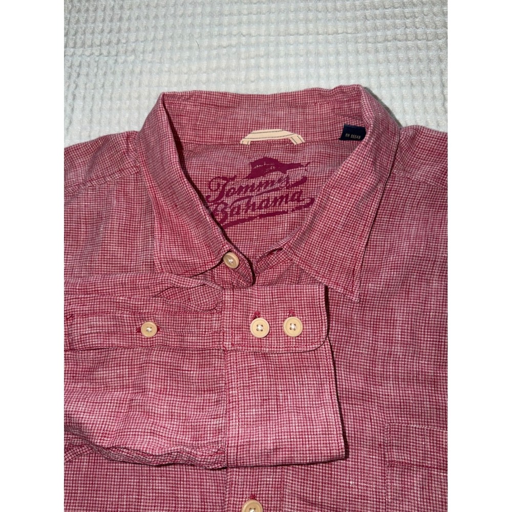 Tommy Bahama Button Front Shirt Mens XXL Red 100% Linen Long Sleeve Relax Check